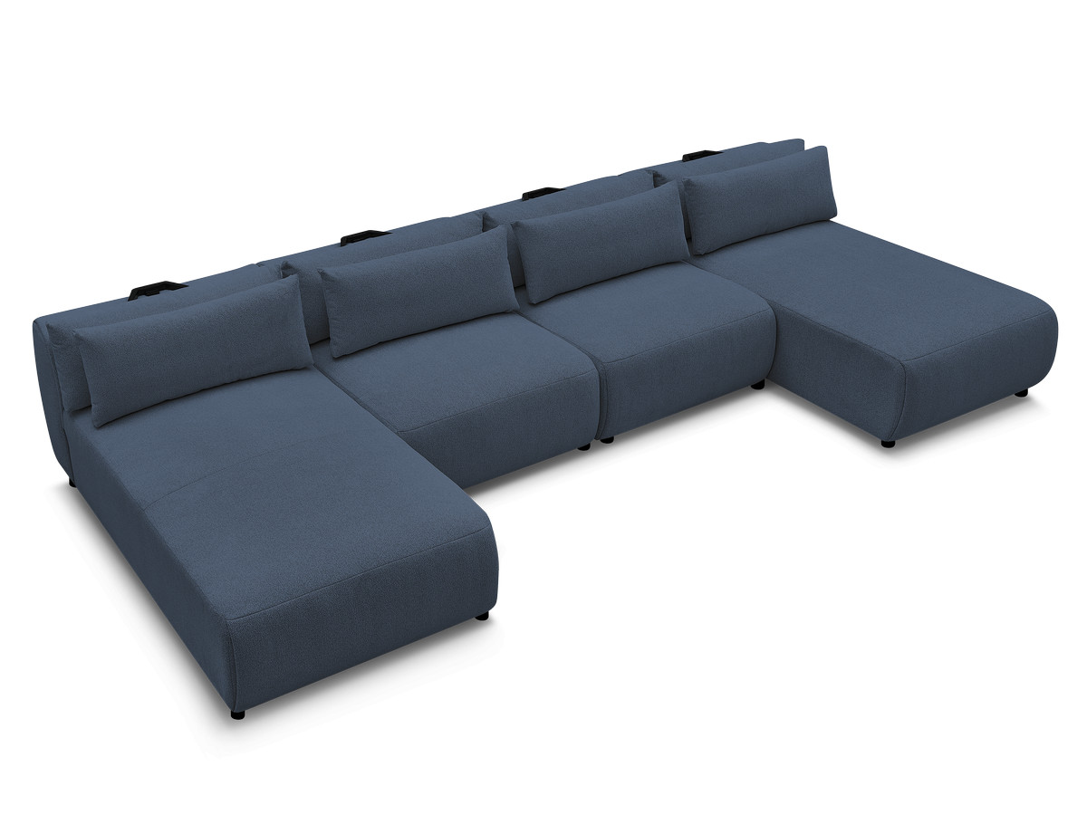 Modulaire vaste panoramabank met hoofdsteunen JANA gemêleerde stof met 2 chaise longues en 2 fauteuils