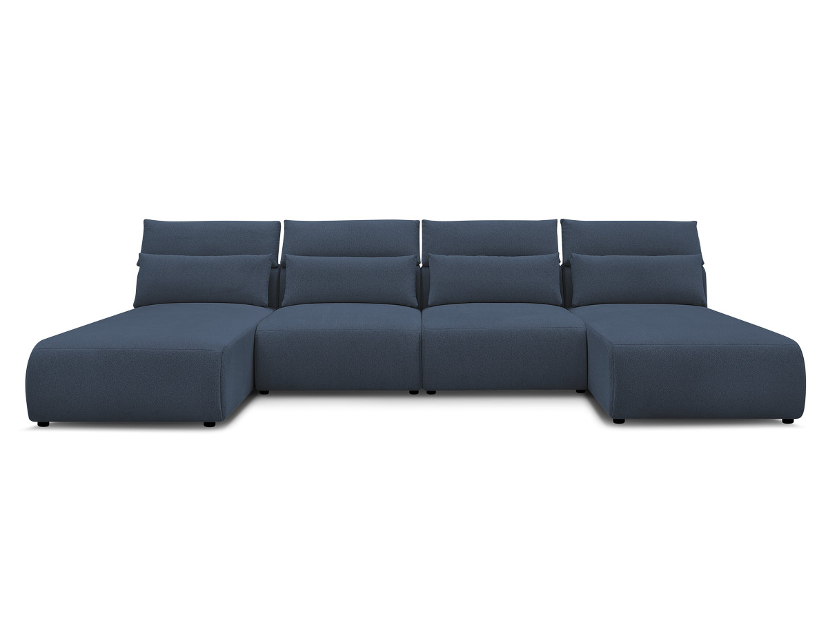Modulaire vaste panoramabank met hoofdsteunen JANA gemêleerde stof met 2 chaise longues en 2 fauteuils