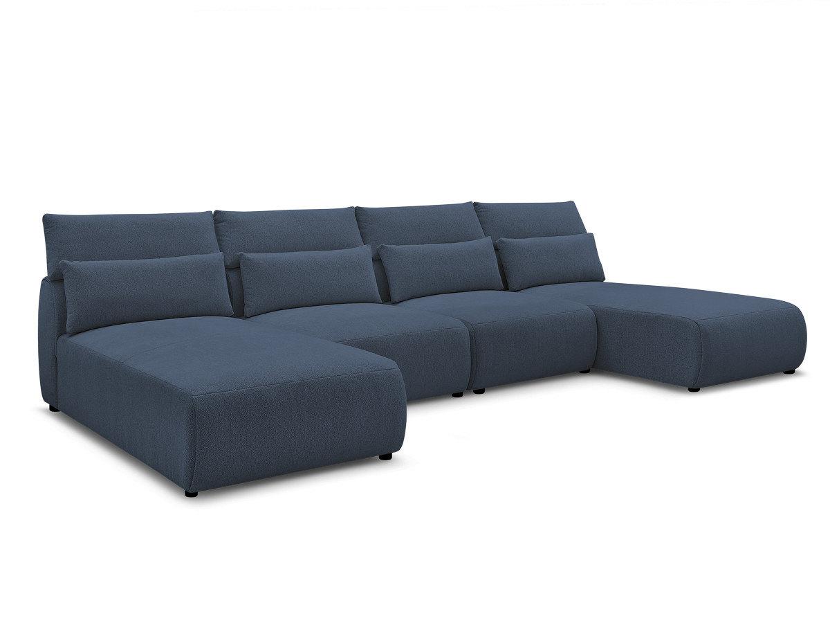 Modulaire vaste panoramabank met hoofdsteunen JANA gemêleerde stof met 2 chaise longues en 2 fauteuils