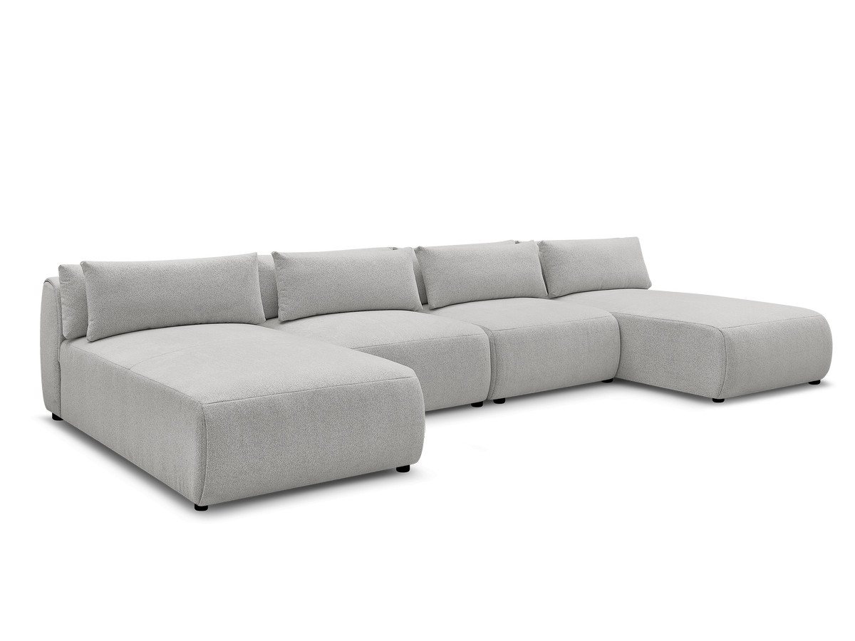 modulaire vaste panoramabank met hoofdsteunen jana gemêleerde stof met 2 chaise longues en 2 fauteuils gekleurd lichtgrijs