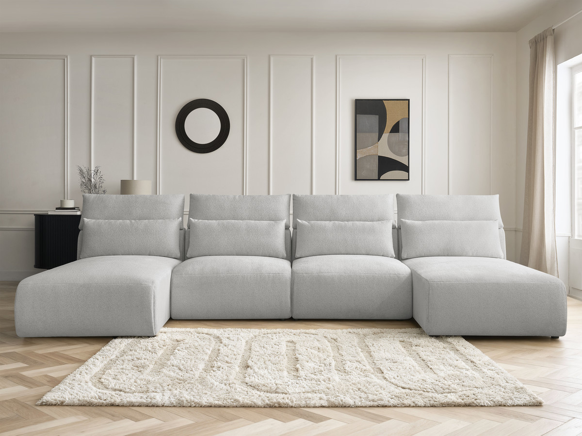 Canapé panoramique modulable avec têtières JANA chiné gris clair — vue 5