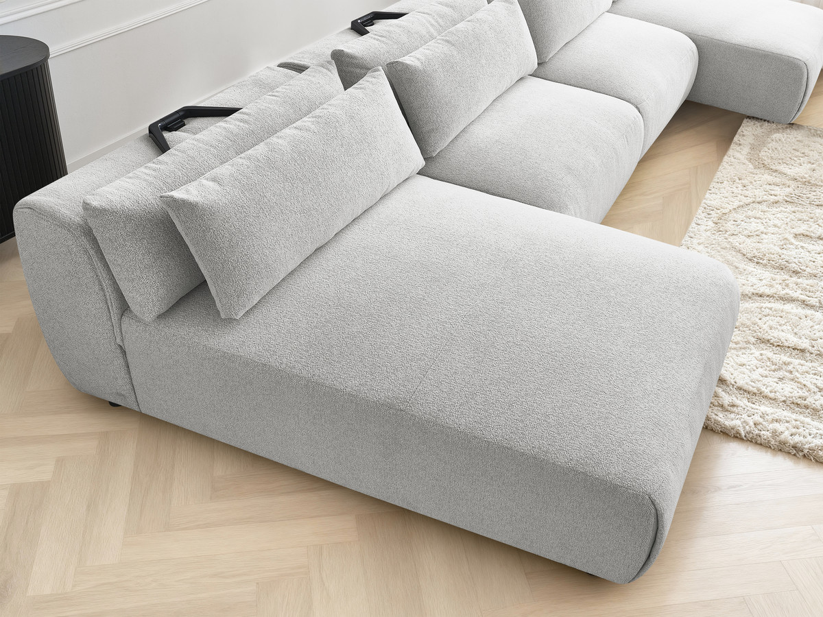 Modulaire vaste panoramabank met hoofdsteunen JANA gemêleerde stof met 2 chaise longues en 2 fauteuils