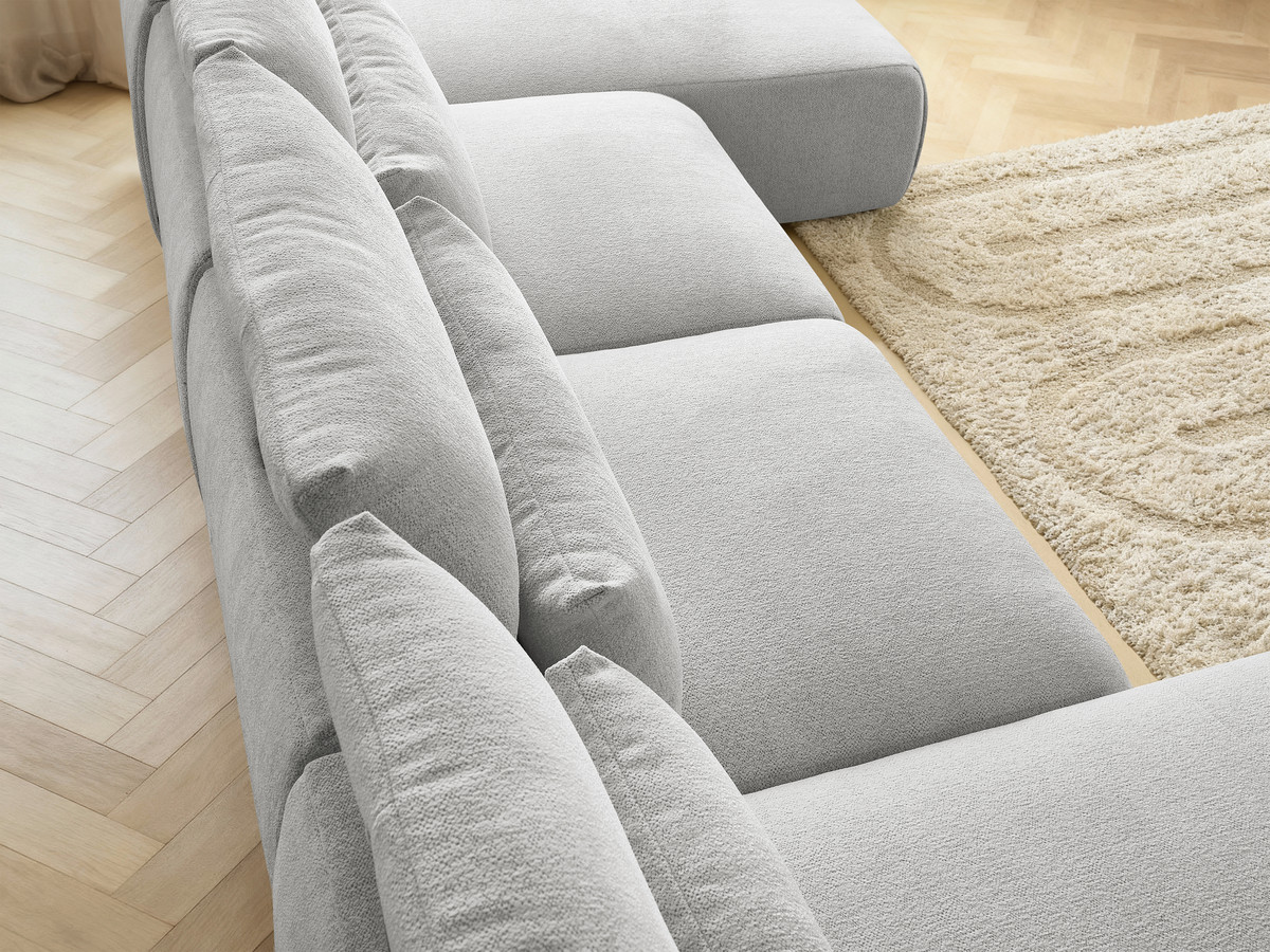 Modulaire vaste panoramabank met hoofdsteunen JANA gemêleerde stof met 2 chaise longues en 2 fauteuils