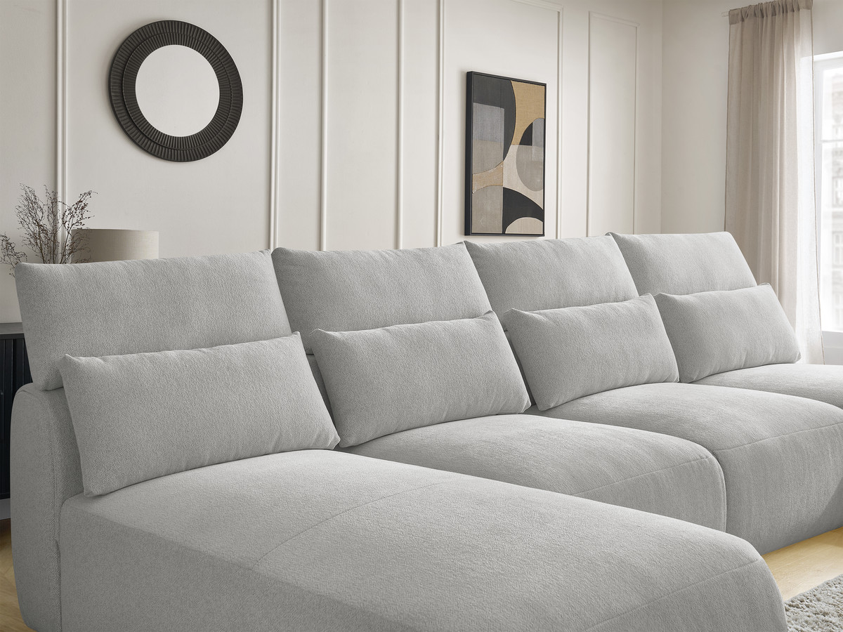 Modulaire vaste panoramabank met hoofdsteunen JANA gemêleerde stof met 2 chaise longues en 2 fauteuils