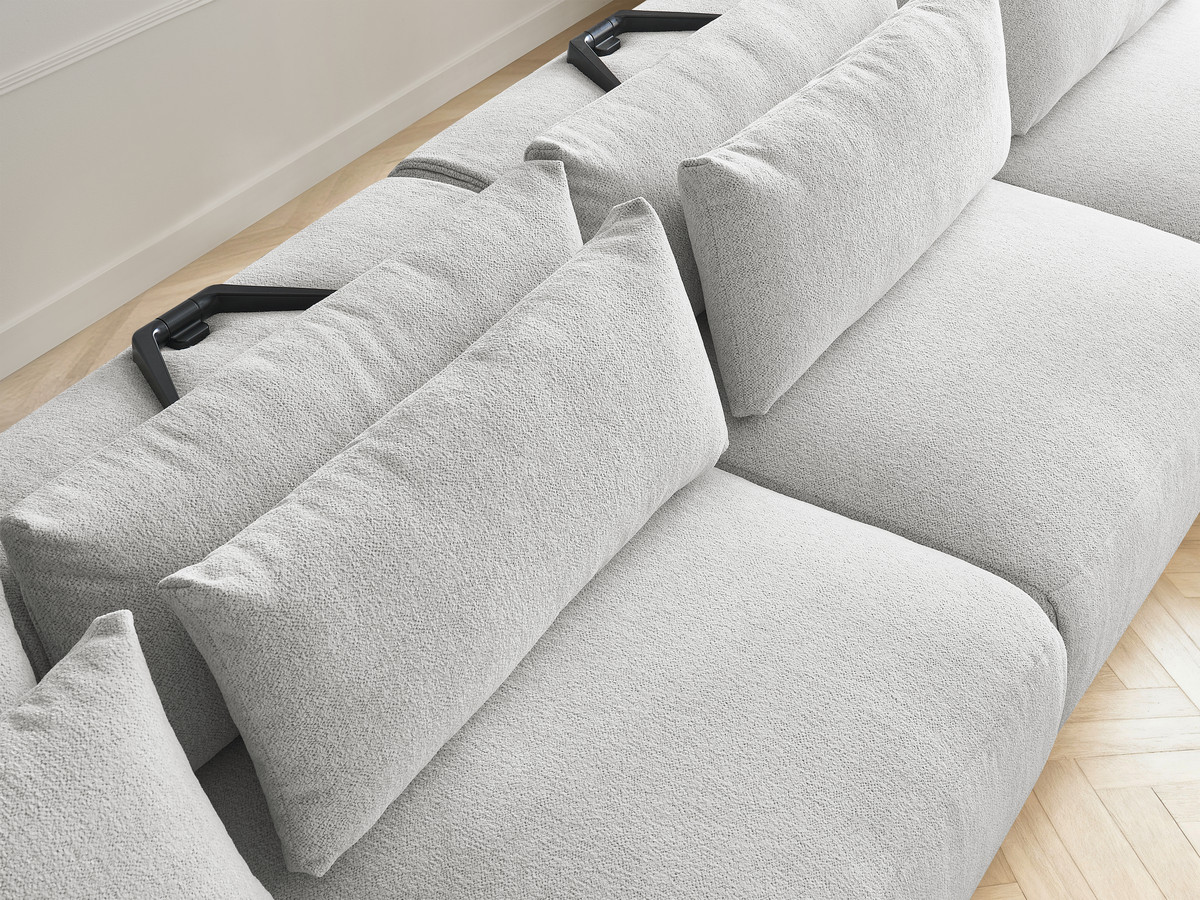 Modulaire vaste panoramabank met hoofdsteunen JANA gemêleerde stof met 2 chaise longues en 2 fauteuils