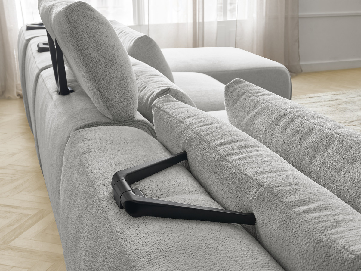 Modulaire vaste panoramabank met hoofdsteunen JANA gemêleerde stof met 2 chaise longues en 2 fauteuils