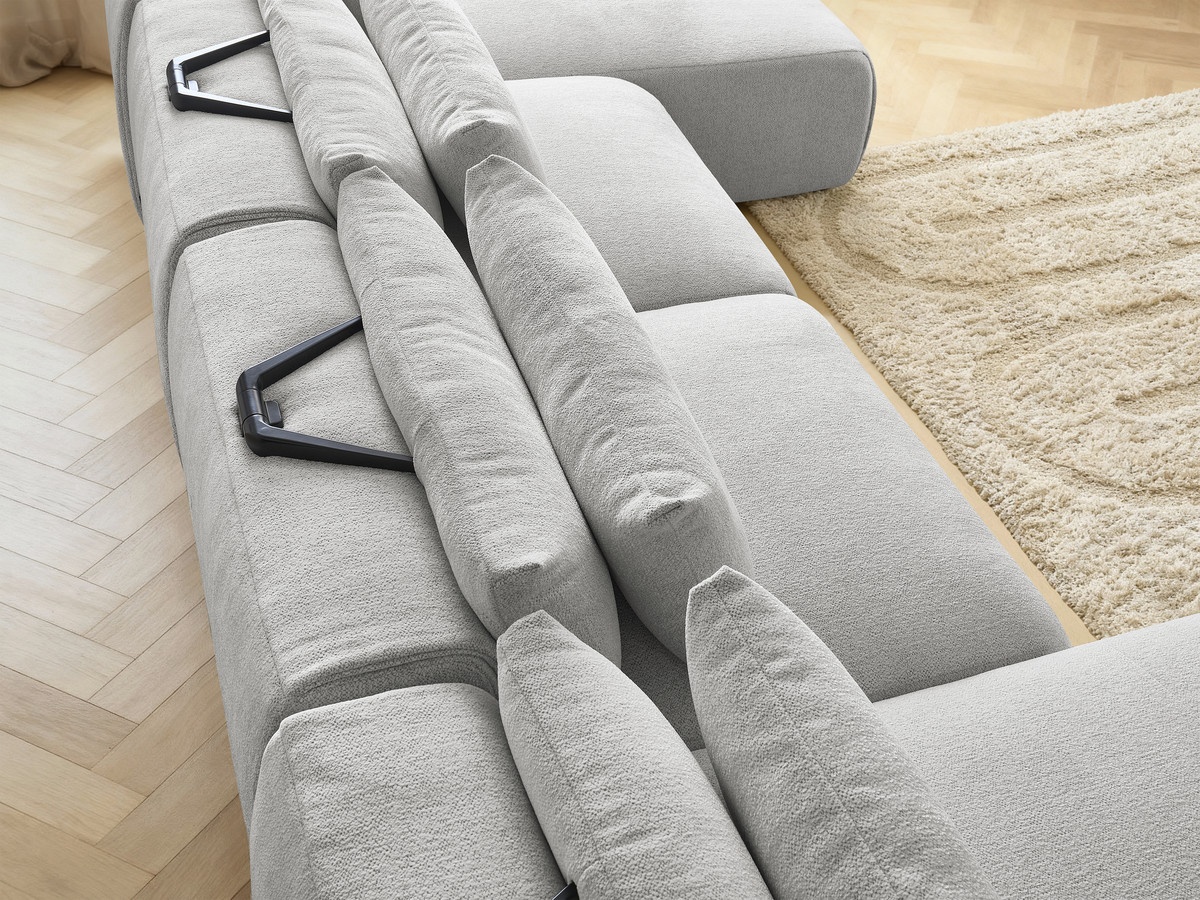 Modulaire vaste panoramabank met hoofdsteunen JANA gemêleerde stof met 2 chaise longues en 2 fauteuils