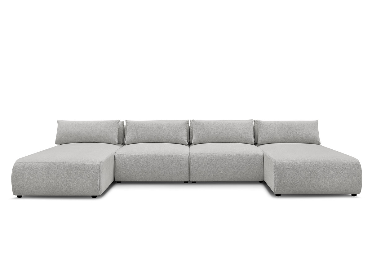 Modulaire vaste panoramabank met hoofdsteunen JANA gemêleerde stof met 2 chaise longues en 2 fauteuils