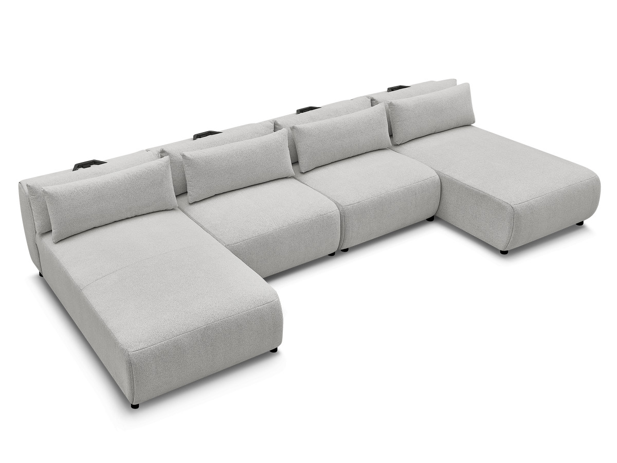 Modulaire vaste panoramabank met hoofdsteunen JANA gemêleerde stof met 2 chaise longues en 2 fauteuils