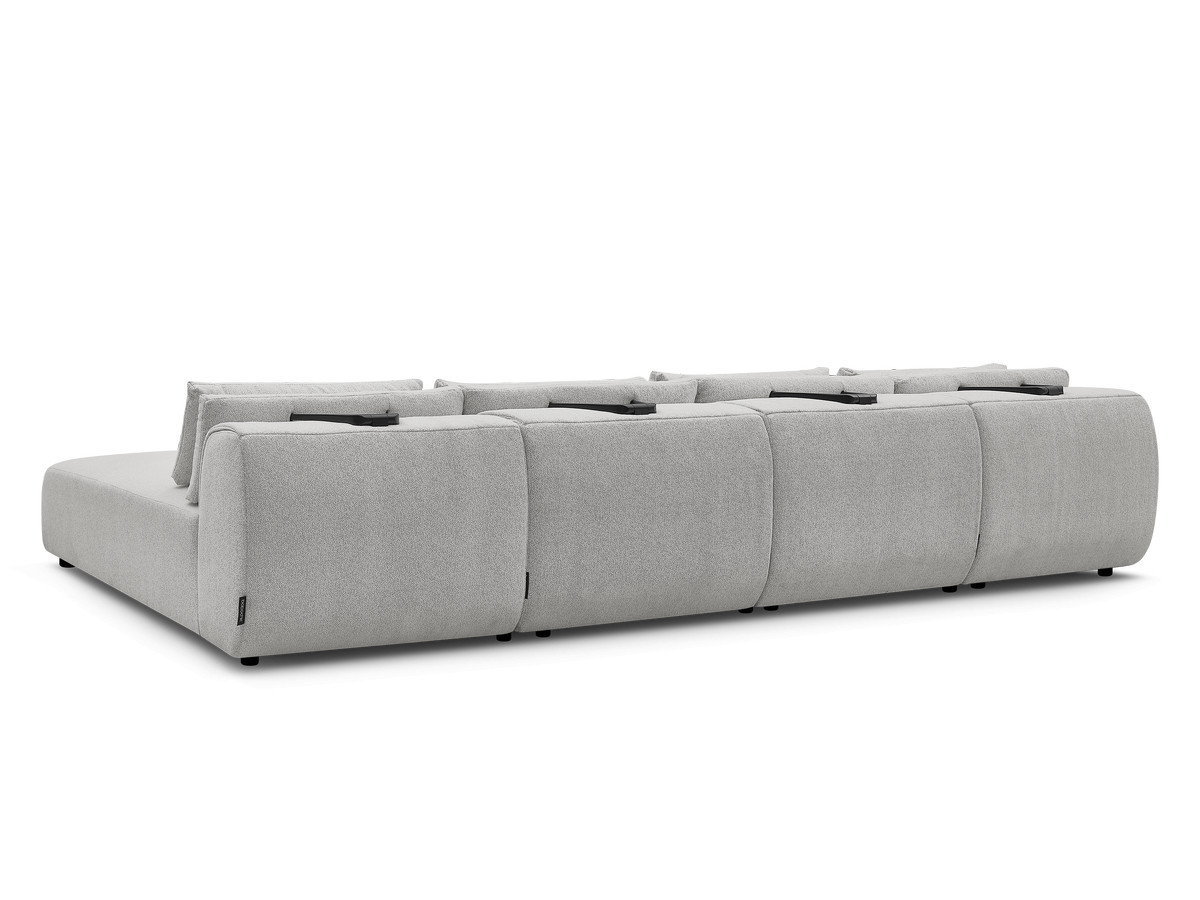 Modulaire vaste panoramabank met hoofdsteunen JANA gemêleerde stof met 2 chaise longues en 2 fauteuils