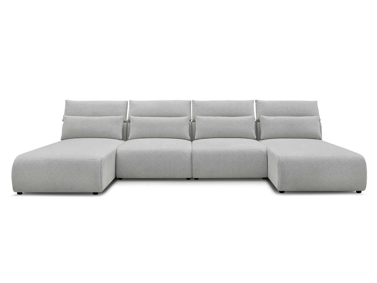 Modulaire vaste panoramabank met hoofdsteunen JANA gemêleerde stof met 2 chaise longues en 2 fauteuils
