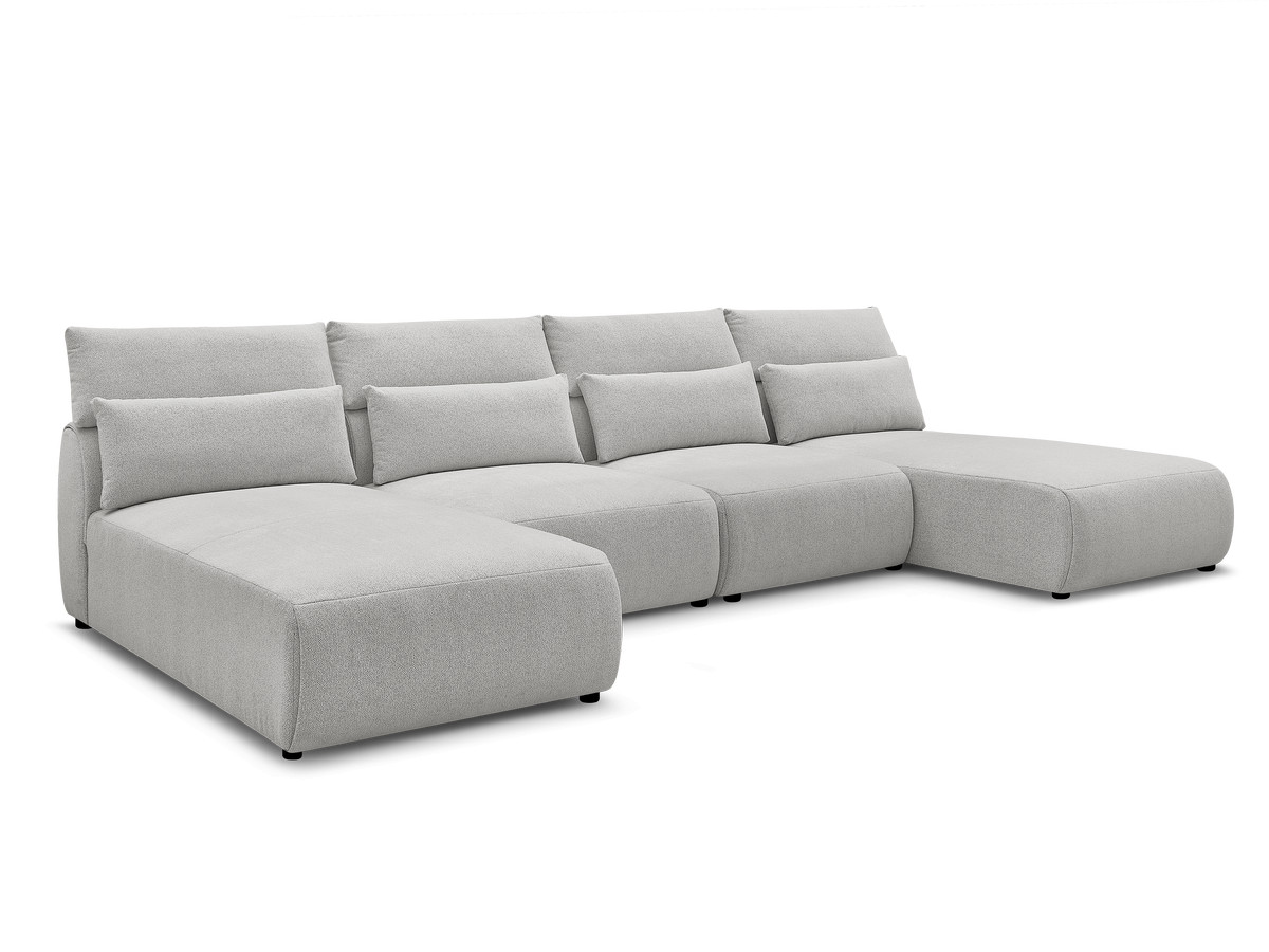 Modulaire vaste panoramabank met hoofdsteunen JANA gemêleerde stof met 2 chaise longues en 2 fauteuils