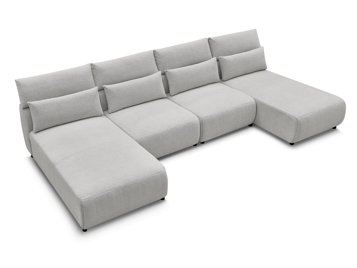 Modulaire vaste panoramabank met hoofdsteunen JANA gemêleerde stof met 2 chaise longues en 2 fauteuils