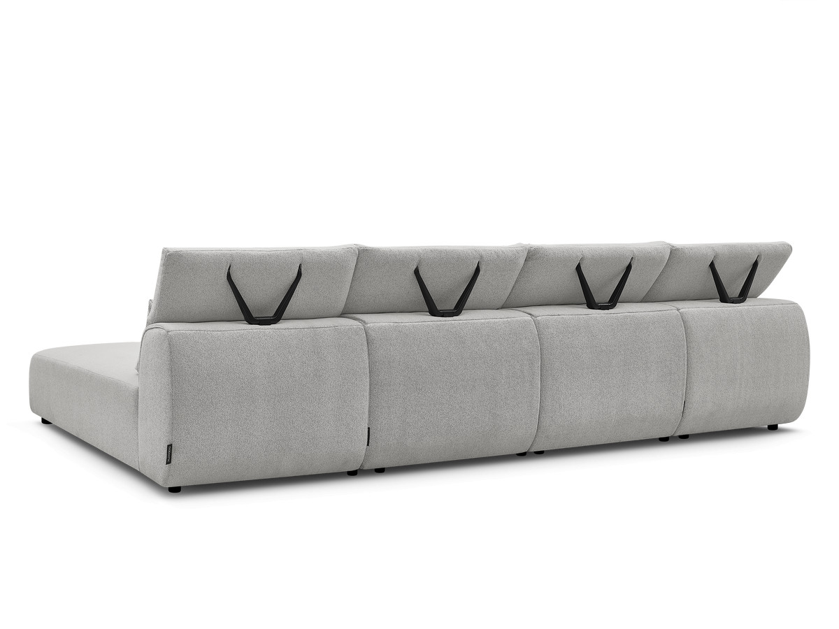 Modulaire vaste panoramabank met hoofdsteunen JANA gemêleerde stof met 2 chaise longues en 2 fauteuils