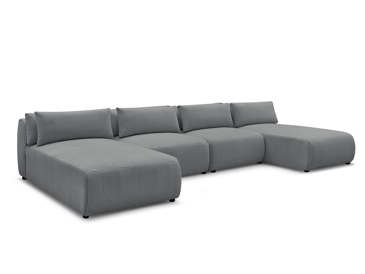 Modulaire vaste panoramabank met hoofdsteunen JANA gemêleerde stof met 2 chaise longues en 2 fauteuils