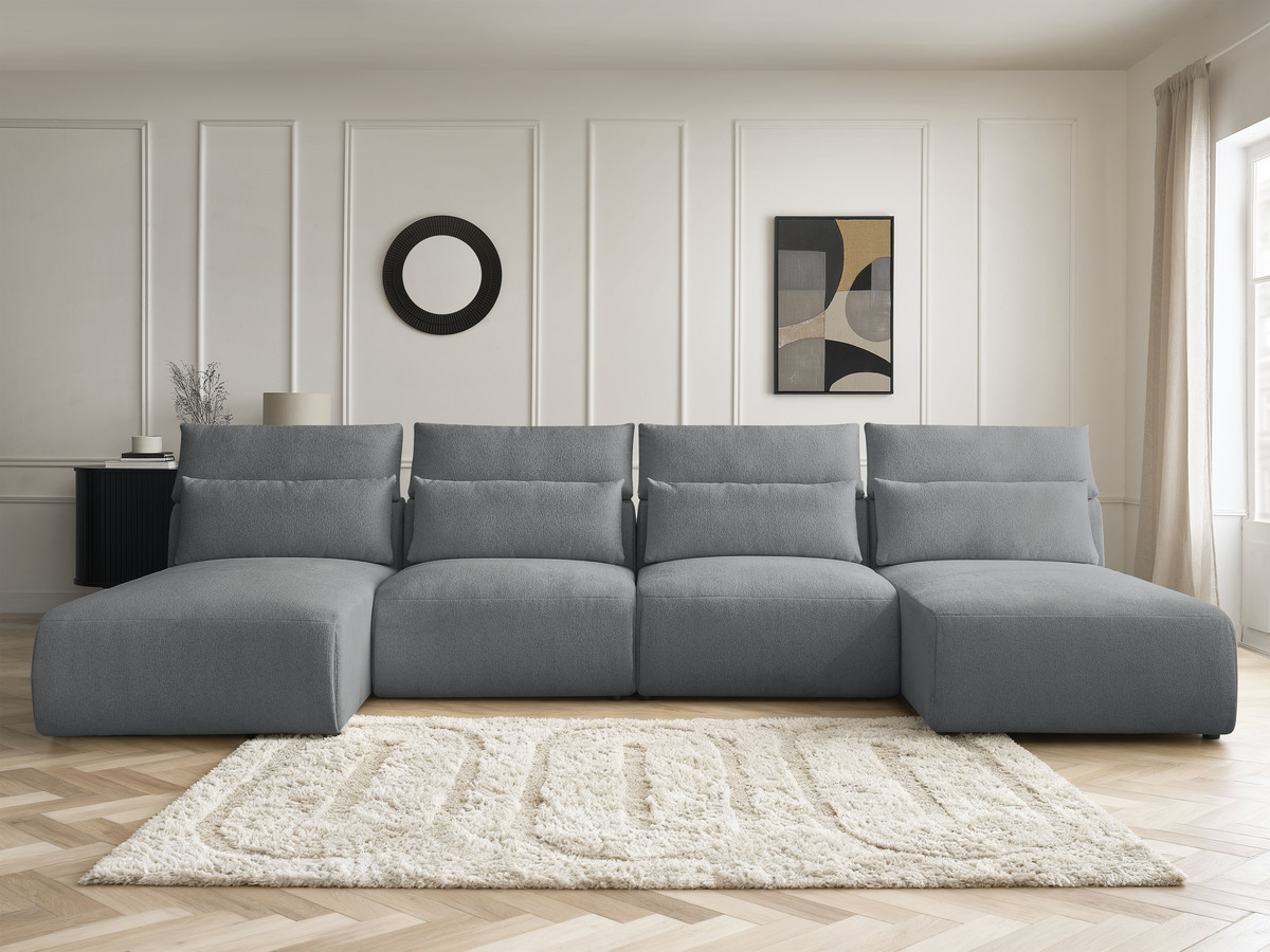 Canapé panoramique modulable avec têtières JANA chiné gris foncé — vue 5