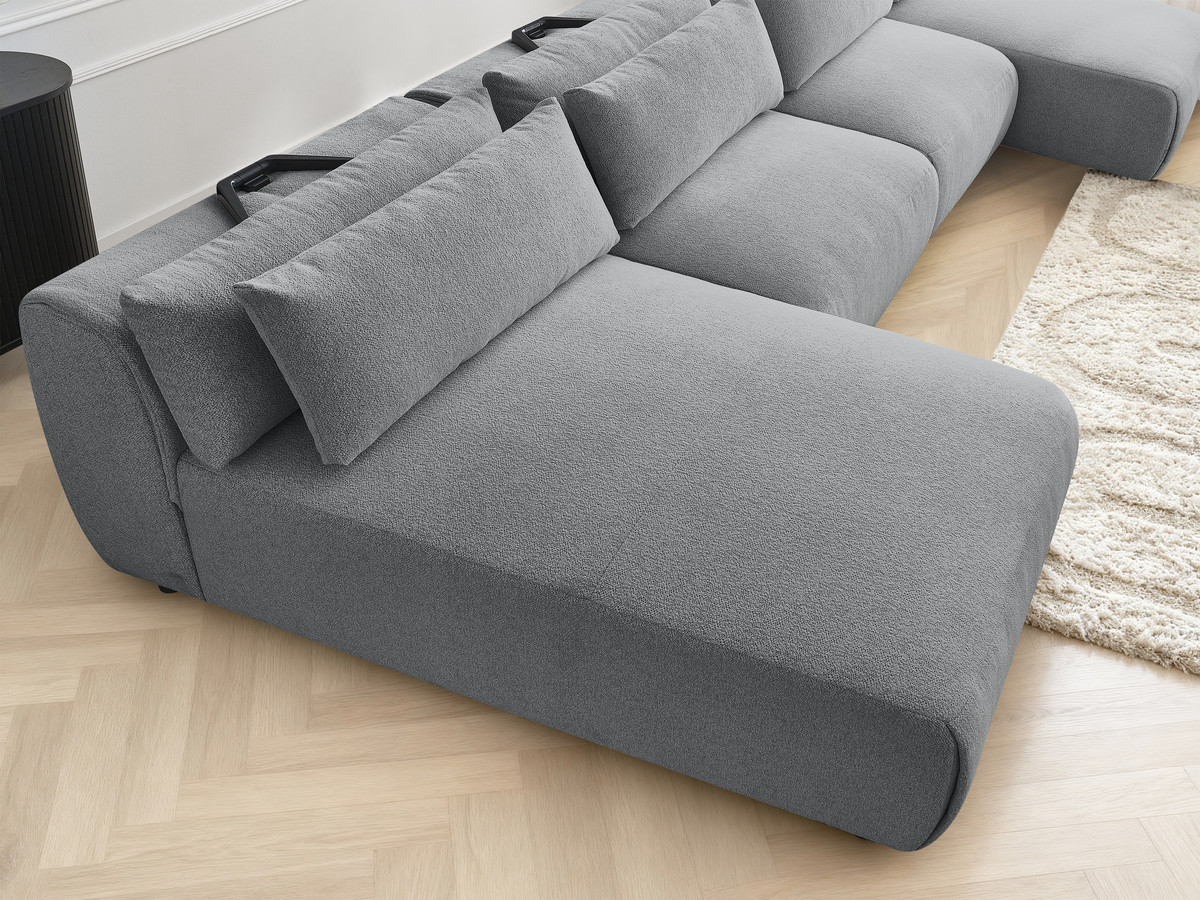 Modulaire vaste panoramabank met hoofdsteunen JANA gemêleerde stof met 2 chaise longues en 2 fauteuils