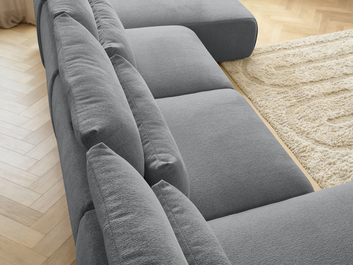 Modulaire vaste panoramabank met hoofdsteunen JANA gemêleerde stof met 2 chaise longues en 2 fauteuils