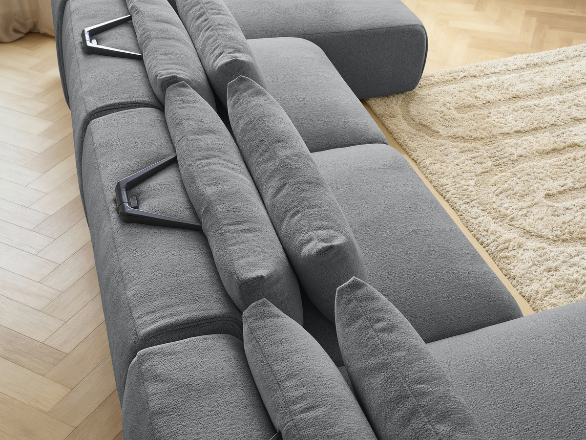 Modulaire vaste panoramabank met hoofdsteunen JANA gemêleerde stof met 2 chaise longues en 2 fauteuils