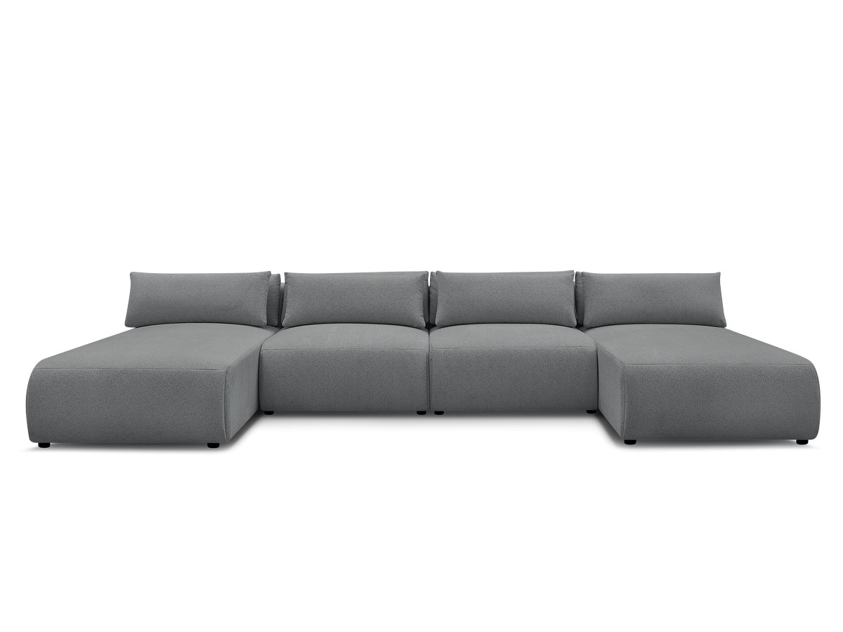 Modulaire vaste panoramabank met hoofdsteunen JANA gemêleerde stof met 2 chaise longues en 2 fauteuils