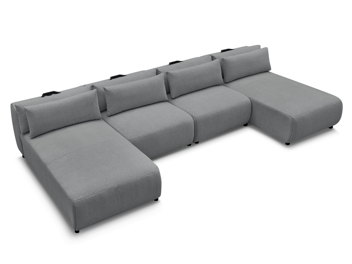 Modulaire vaste panoramabank met hoofdsteunen JANA gemêleerde stof met 2 chaise longues en 2 fauteuils