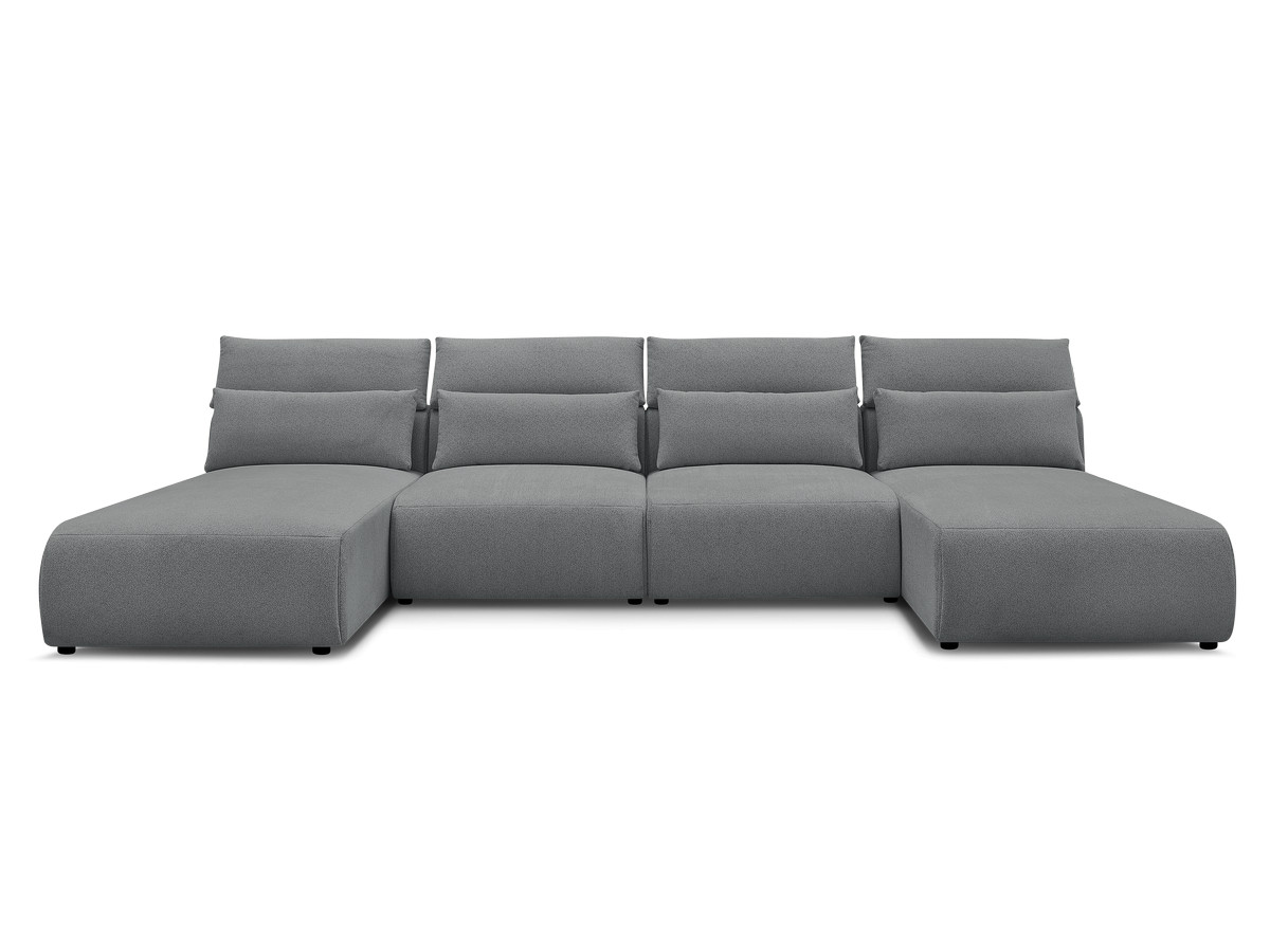 Modulaire vaste panoramabank met hoofdsteunen JANA gemêleerde stof met 2 chaise longues en 2 fauteuils