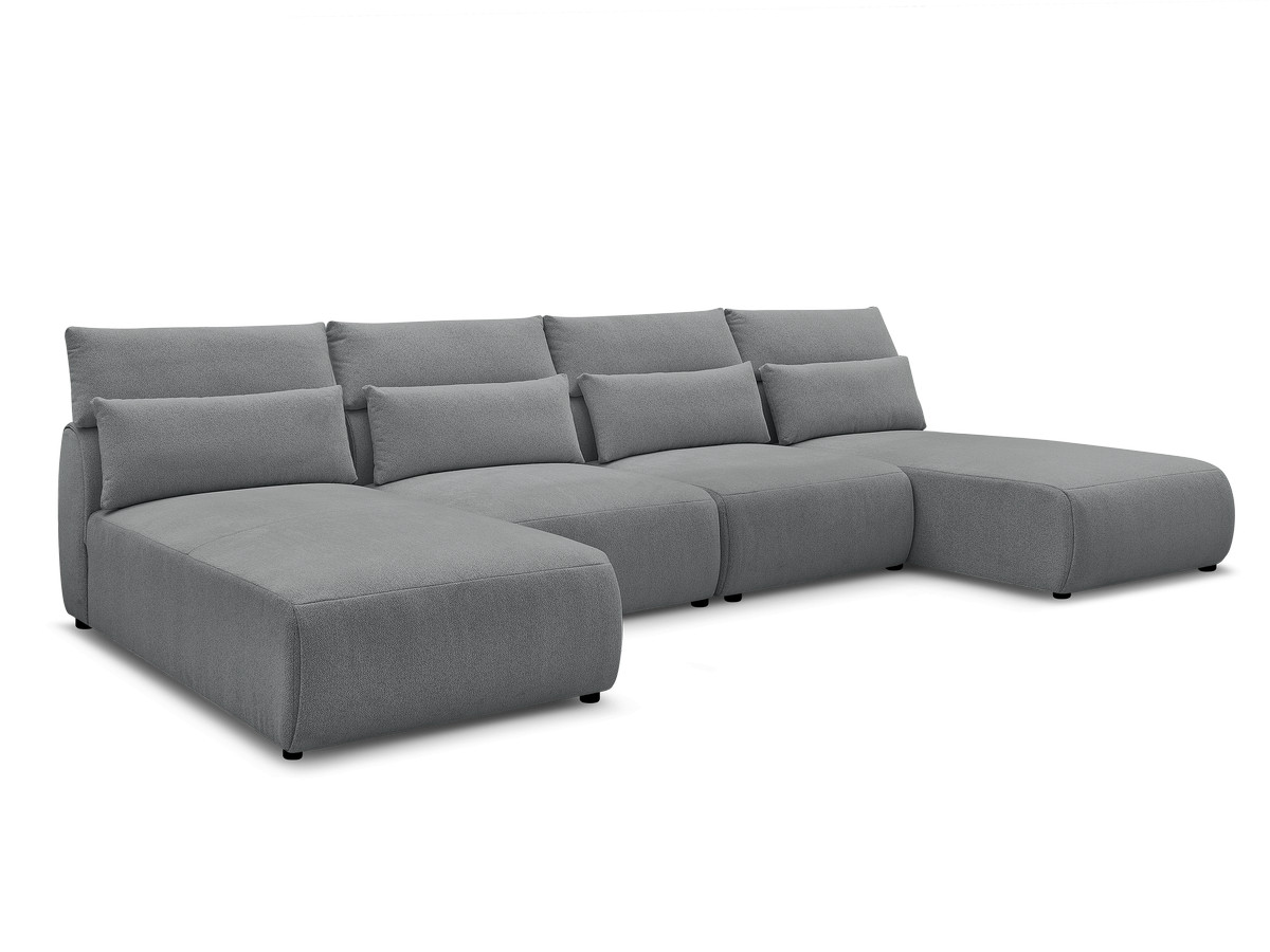 Modulaire vaste panoramabank met hoofdsteunen JANA gemêleerde stof met 2 chaise longues en 2 fauteuils