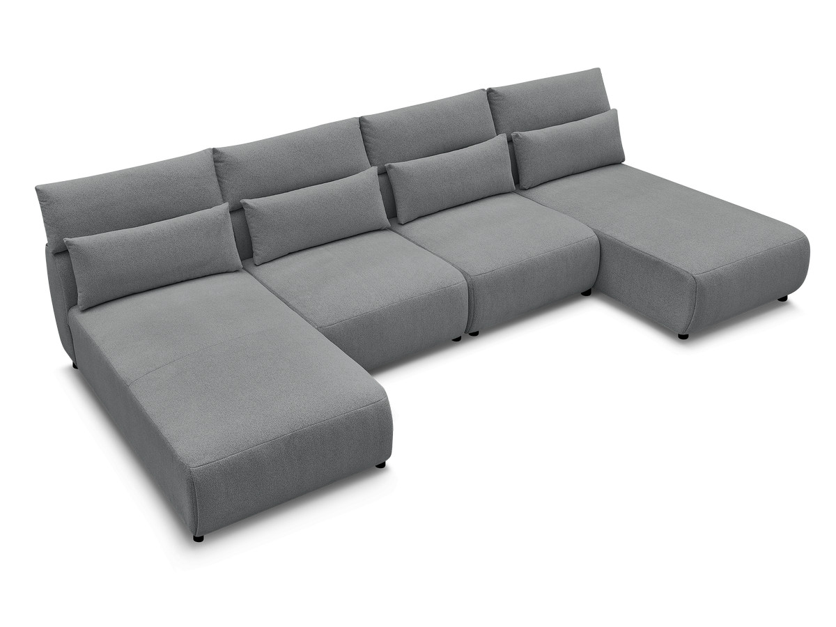 Modulaire vaste panoramabank met hoofdsteunen JANA gemêleerde stof met 2 chaise longues en 2 fauteuils