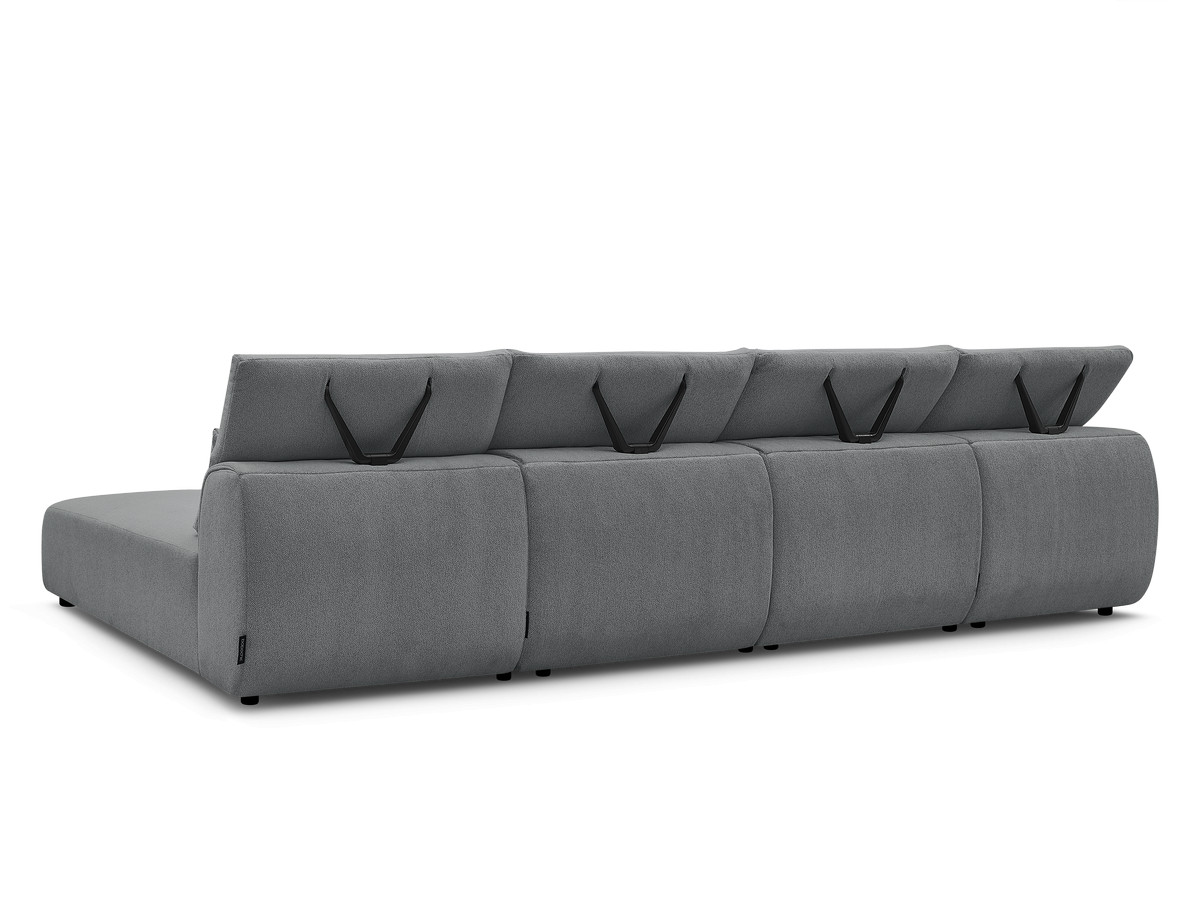 Modulaire vaste panoramabank met hoofdsteunen JANA gemêleerde stof met 2 chaise longues en 2 fauteuils