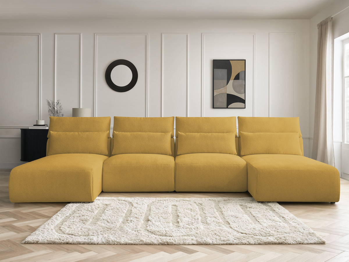 Canapé panoramique modulable avec têtières JANA chiné jaune — vue 5