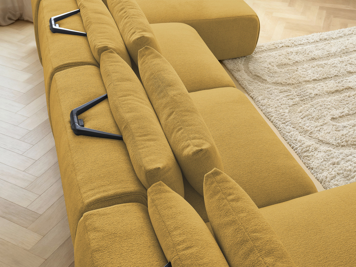 Modulaire vaste panoramabank met hoofdsteunen JANA gemêleerde stof met 2 chaise longues en 2 fauteuils