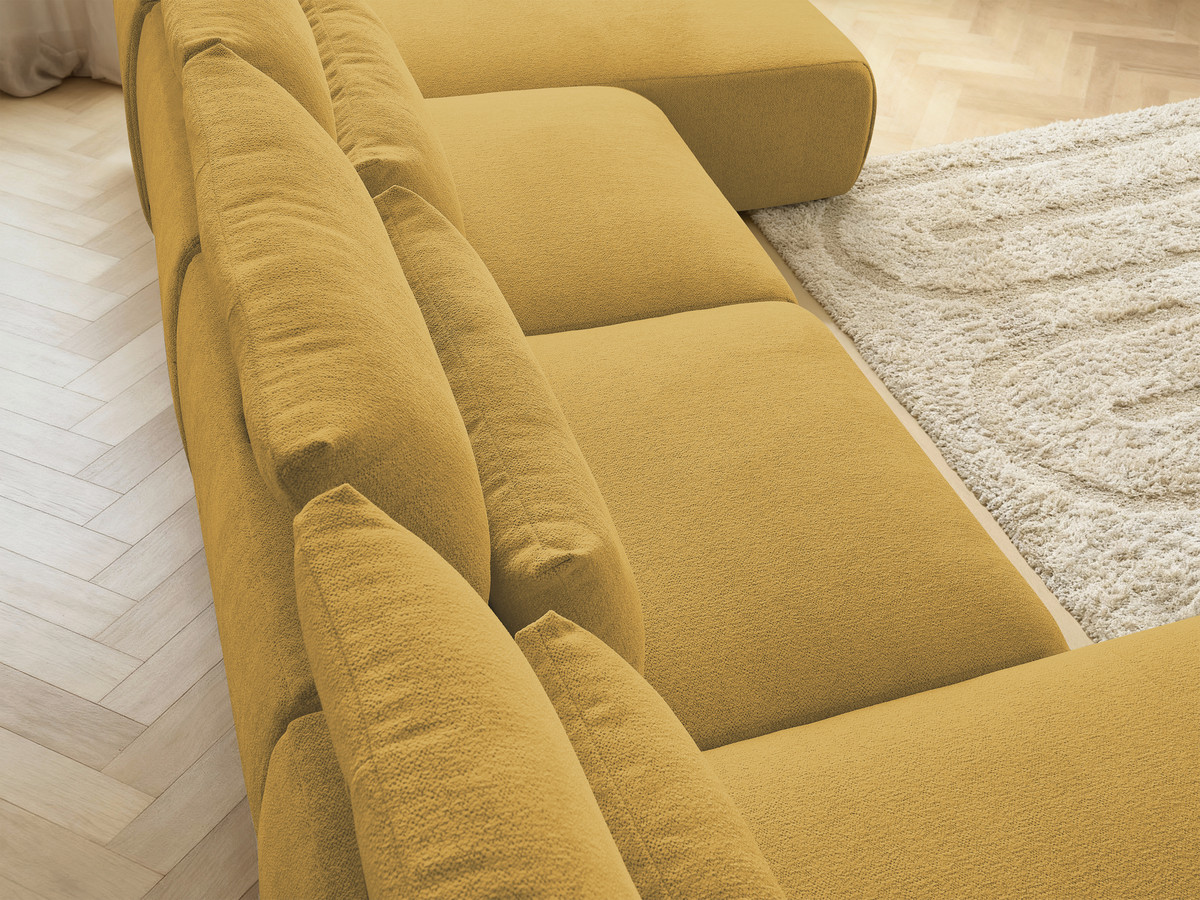 Modulaire vaste panoramabank met hoofdsteunen JANA gemêleerde stof met 2 chaise longues en 2 fauteuils