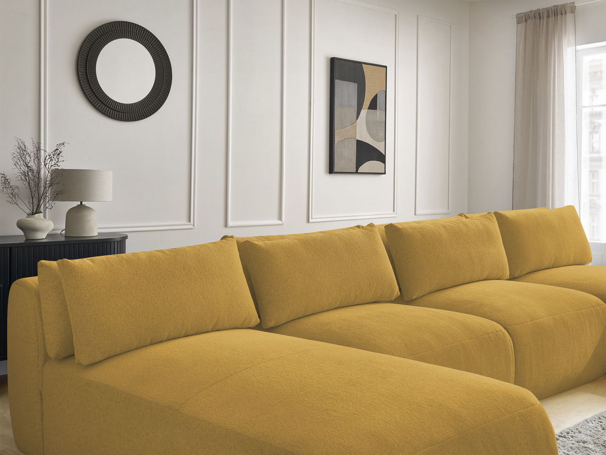 Modulaire vaste panoramabank met hoofdsteunen JANA gemêleerde stof met 2 chaise longues en 2 fauteuils