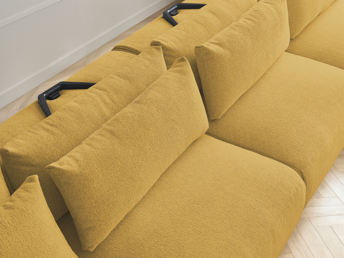 Modulaire vaste panoramabank met hoofdsteunen JANA gemêleerde stof met 2 chaise longues en 2 fauteuils