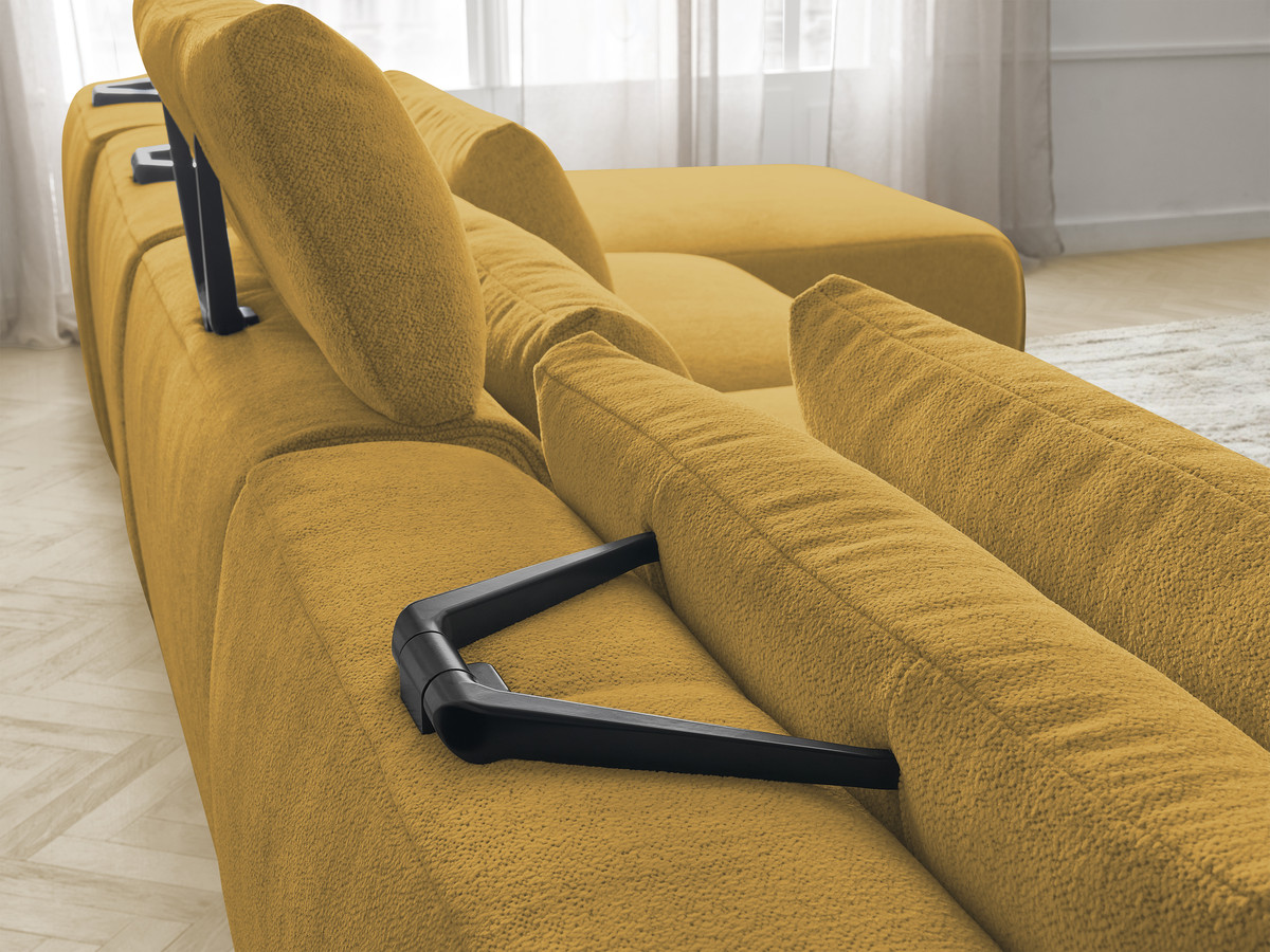 Modulaire vaste panoramabank met hoofdsteunen JANA gemêleerde stof met 2 chaise longues en 2 fauteuils