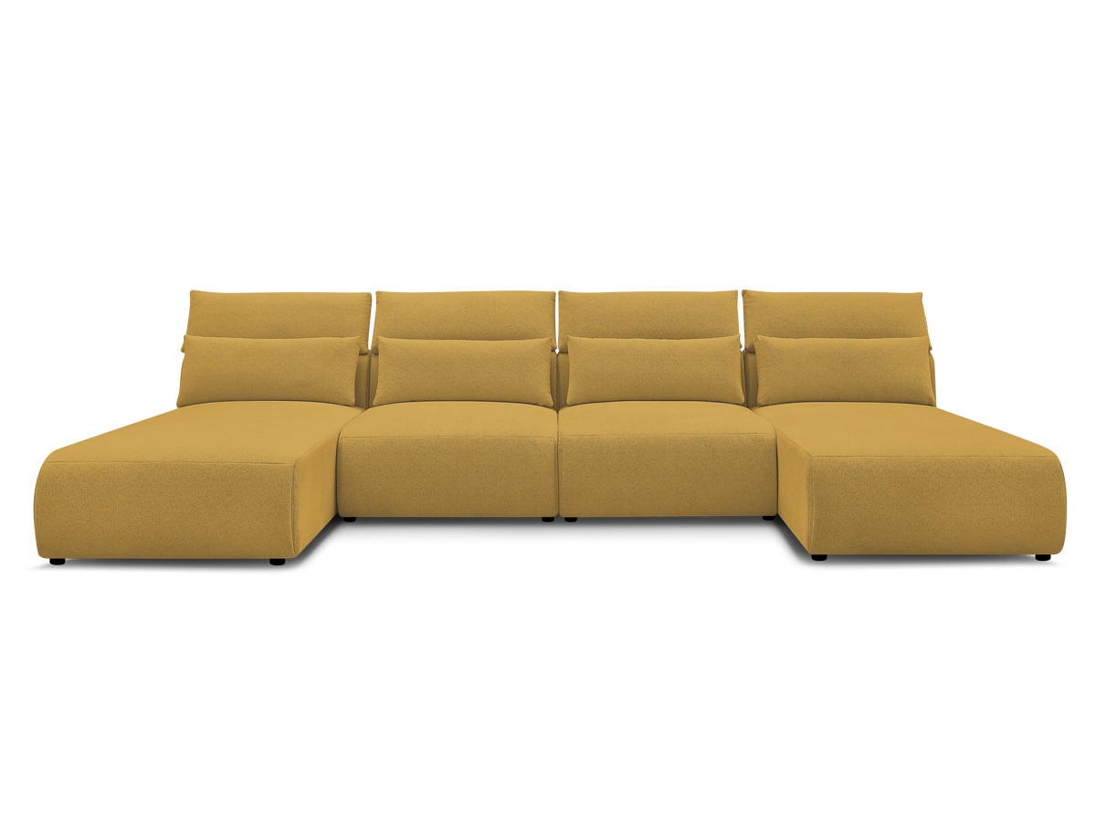 Modulaire vaste panoramabank met hoofdsteunen JANA gemêleerde stof met 2 chaise longues en 2 fauteuils