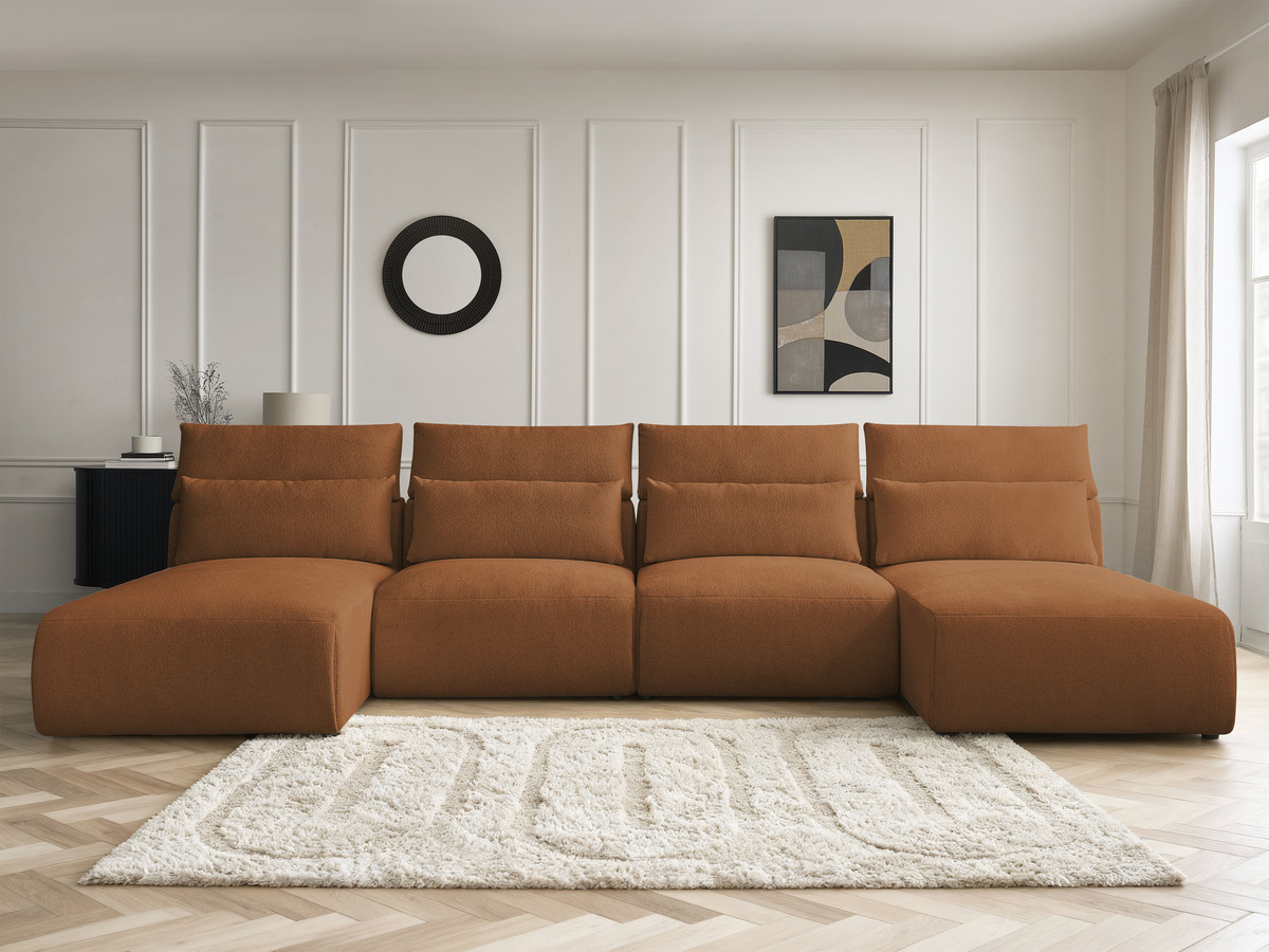 Canapé panoramique modulable avec têtières JANA chiné orange — vue 5