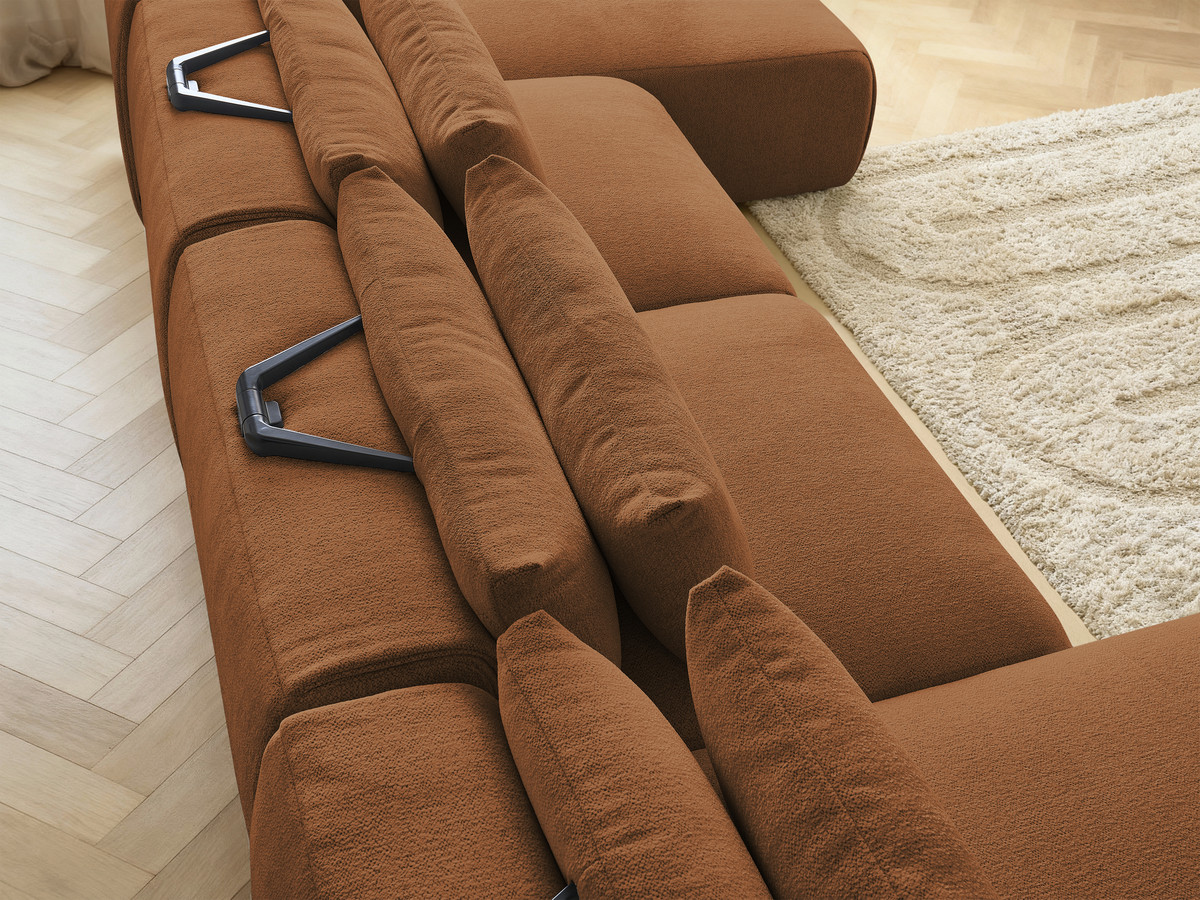 Modulaire vaste panoramabank met hoofdsteunen JANA gemêleerde stof met 2 chaise longues en 2 fauteuils