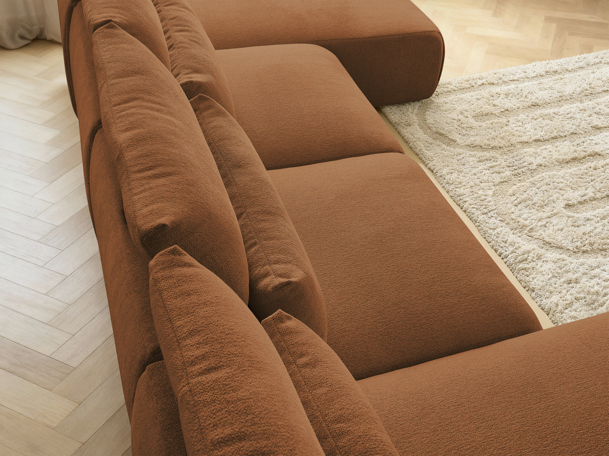 Modulaire vaste panoramabank met hoofdsteunen JANA gemêleerde stof met 2 chaise longues en 2 fauteuils