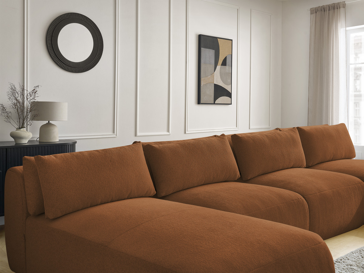 Modulaire vaste panoramabank met hoofdsteunen JANA gemêleerde stof met 2 chaise longues en 2 fauteuils