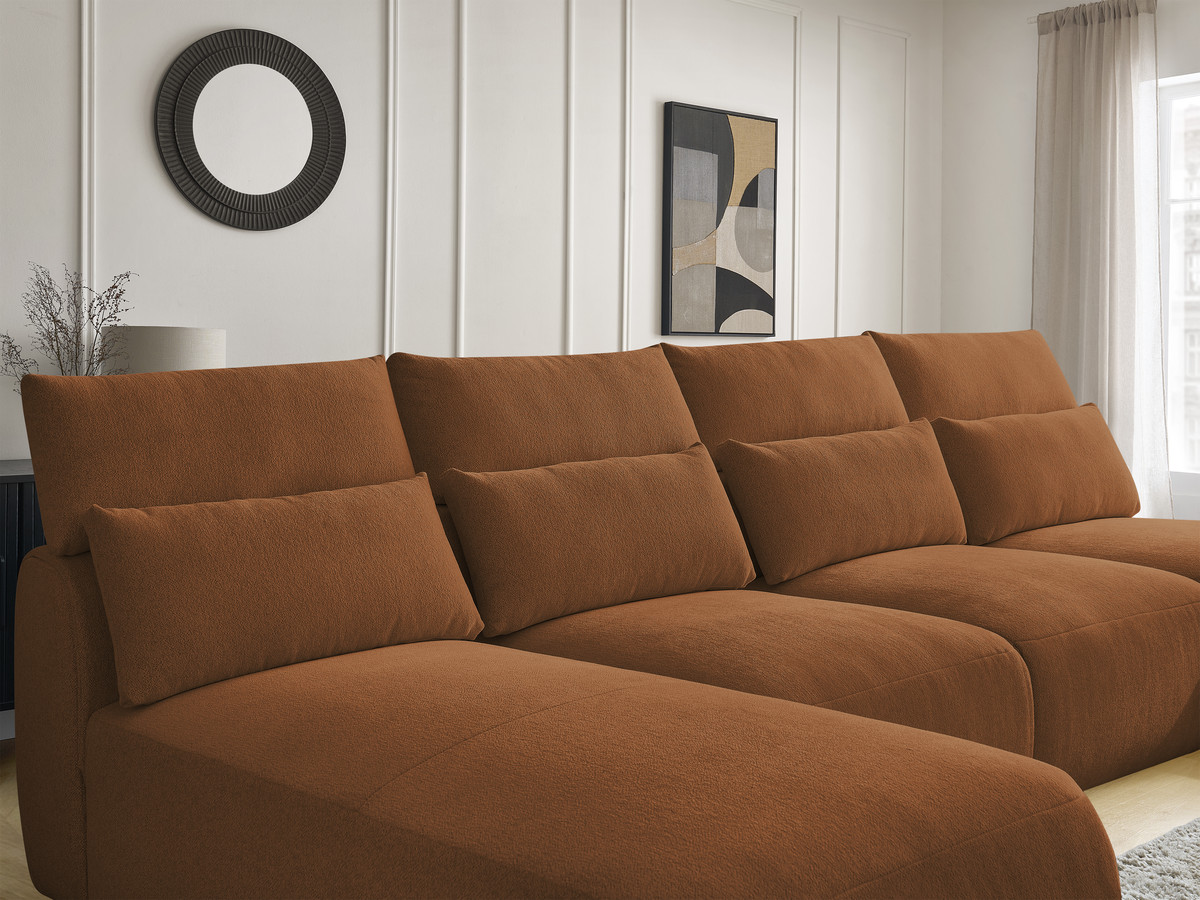 Modulaire vaste panoramabank met hoofdsteunen JANA gemêleerde stof met 2 chaise longues en 2 fauteuils