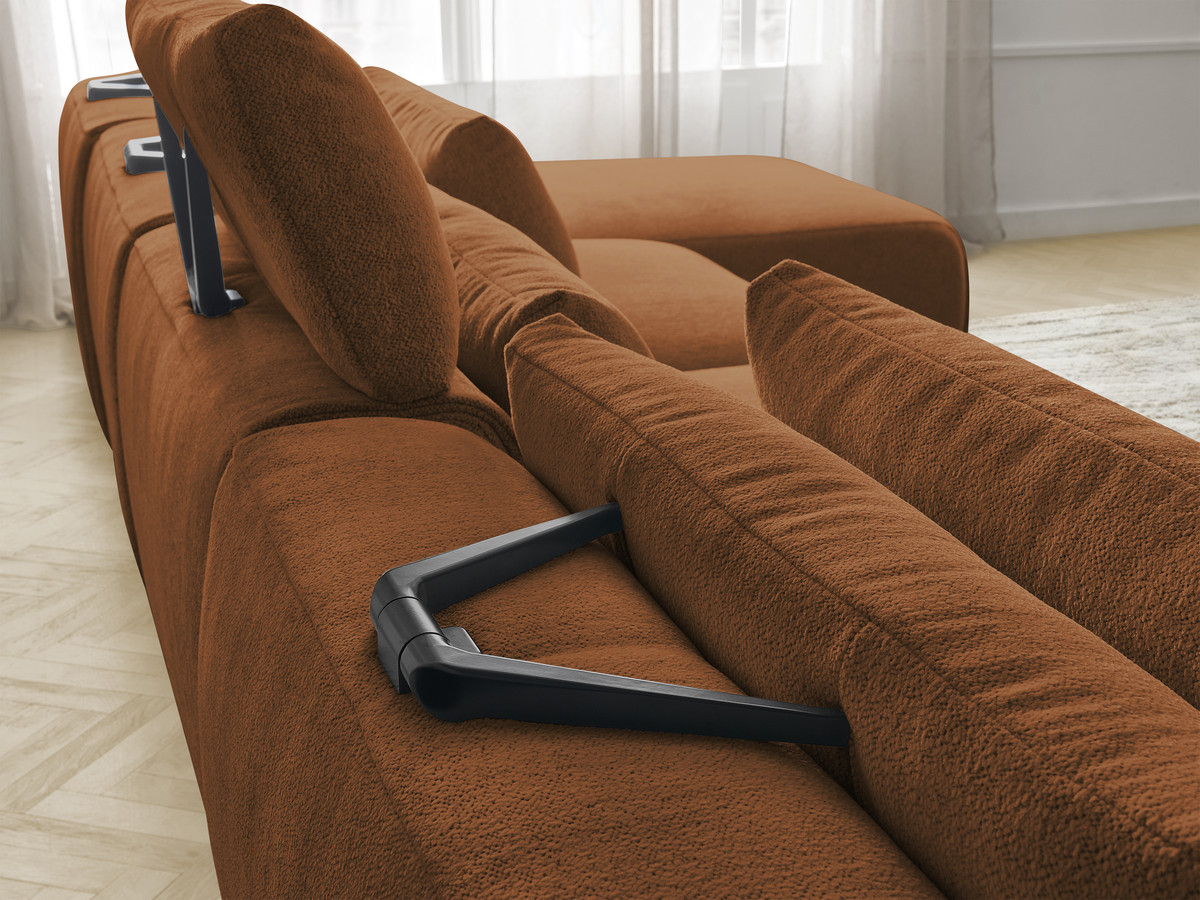 Modulaire vaste panoramabank met hoofdsteunen JANA gemêleerde stof met 2 chaise longues en 2 fauteuils