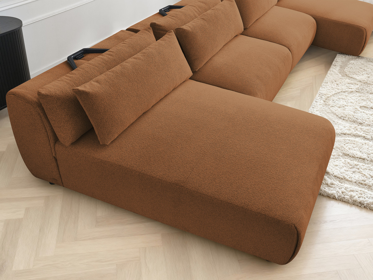 Modulaire vaste panoramabank met hoofdsteunen JANA gemêleerde stof met 2 chaise longues en 2 fauteuils