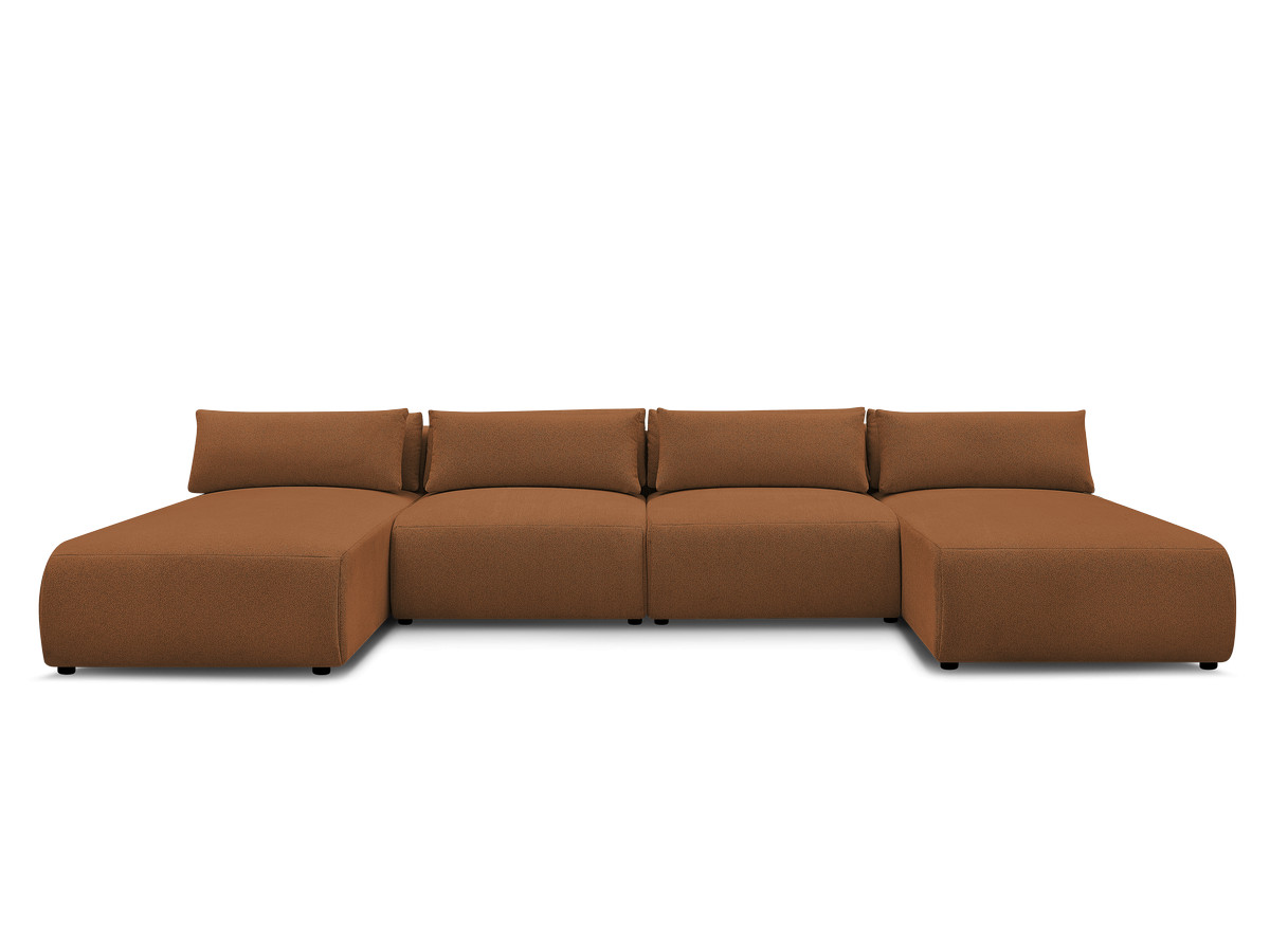 Modulaire vaste panoramabank met hoofdsteunen JANA gemêleerde stof met 2 chaise longues en 2 fauteuils