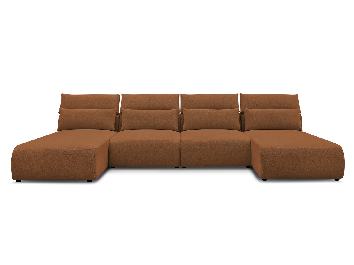 Modulaire vaste panoramabank met hoofdsteunen JANA gemêleerde stof met 2 chaise longues en 2 fauteuils