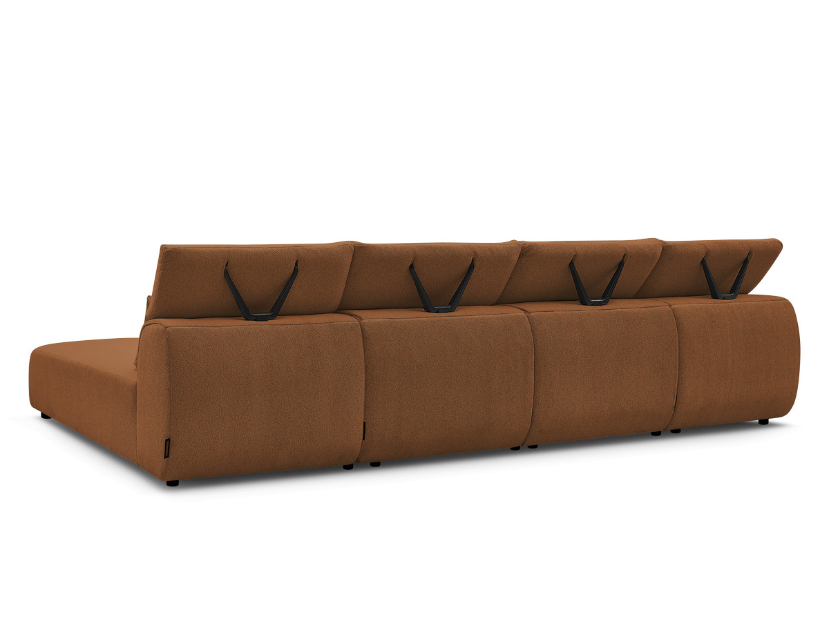 Modulaire vaste panoramabank met hoofdsteunen JANA gemêleerde stof met 2 chaise longues en 2 fauteuils