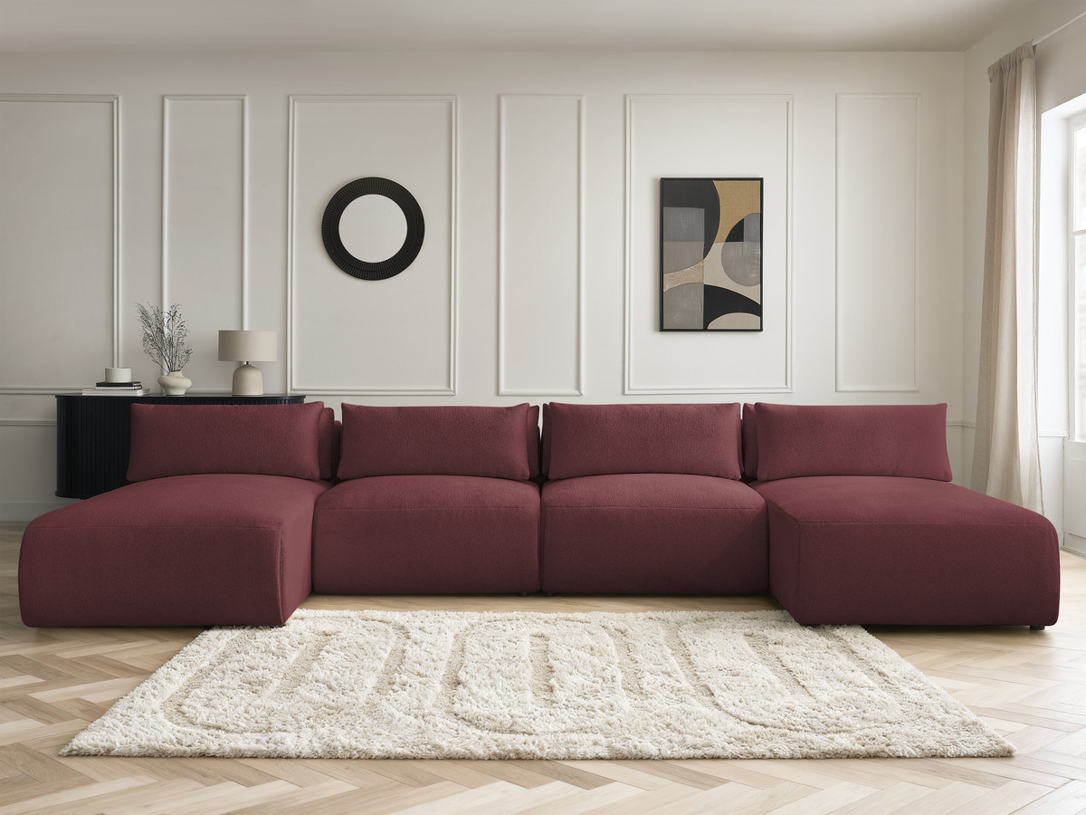 Canapé panoramique modulable avec têtières JANA chiné rouge