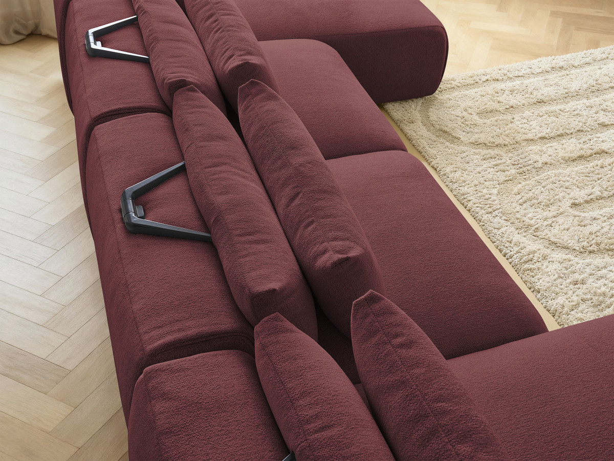 Modulaire vaste panoramabank met hoofdsteunen JANA gemêleerde stof met 2 chaise longues en 2 fauteuils