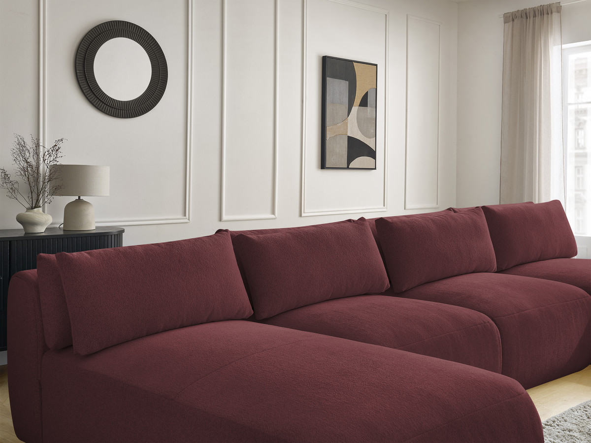 Modulaire vaste panoramabank met hoofdsteunen JANA gemêleerde stof met 2 chaise longues en 2 fauteuils