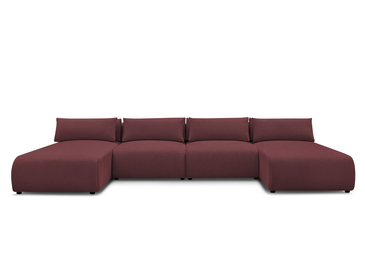 Modulaire vaste panoramabank met hoofdsteunen JANA gemêleerde stof met 2 chaise longues en 2 fauteuils